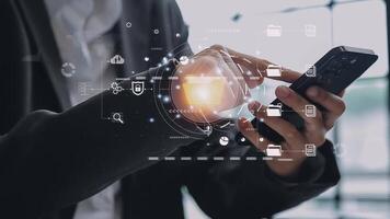 Document management concept. Virtual screen icons Document Management System DMS Online document database, software for efficient archiving, searching and management of company files and data. video