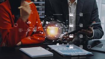 Document management concept. Virtual screen icons Document Management System DMS Online document database, software for efficient archiving, searching and management of company files and data. video