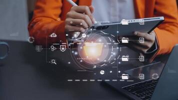 Document management concept. Virtual screen icons Document Management System DMS Online document database, software for efficient archiving, searching and management of company files and data. video