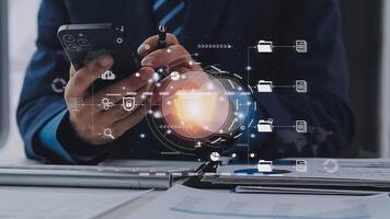 Document management concept. Virtual screen icons Document Management System DMS Online document database, software for efficient archiving, searching and management of company files and data. video