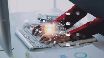 Document management concept. Virtual screen icons Document Management System DMS Online document database, software for efficient archiving, searching and management of company files and data. video