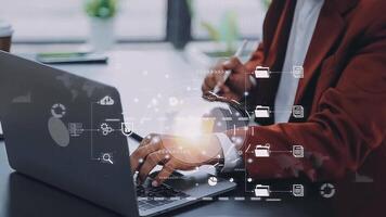 Document management concept. Virtual screen icons Document Management System DMS Online document database, software for efficient archiving, searching and management of company files and data. video