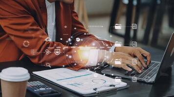 Document management concept. Virtual screen icons Document Management System DMS Online document database, software for efficient archiving, searching and management of company files and data. video