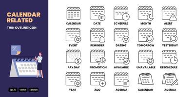 calendar related thin outline icon design good for web and mobile app vector
