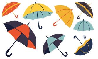 Collection of illustrations of umbrellas on a white background vector