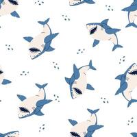 Seamless pattern in children's style. Cheerful shark on white background vector