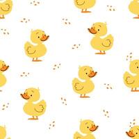 Seamless pattern in child style on white background. Cute ducklings vector