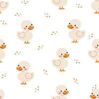 Seamless pattern in child style on white background. Cute ducklings vector