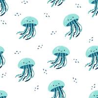 Seamless pattern. Cute jellyfish with a smiling face. Cute pattern for children's products on white background vector