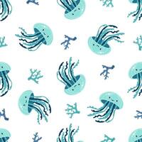 Seamless pattern. Cute jellyfish with a smiling face. Cute pattern for children's products on white background vector