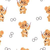 Seamless pattern in children's style. Cute bear in glasses and with a pointer vector