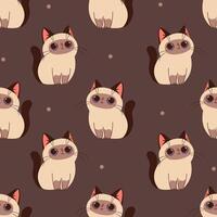 Seamless pattern on dark background in children's style. Cute Siamese cat vector
