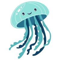 Flat illustration in children's style. Cute jellyfish with smiling face on white background vector