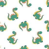 Seamless pattern in child style on white background. Cute dinosaur on a white background vector