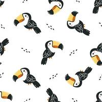 PrintSeamless pattern in cartoon style. Cute toucan on white background. vector