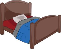 Bed with blanket kantha and pillow isolated on white background cartoon style illustrations vector