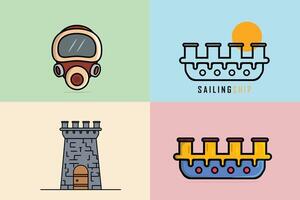 colección de mar bote, la seguridad vestir y castillo diseño. vector