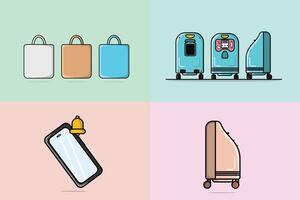 Collection of Modern Robot Delivery, phone and School Bag illustration. Education and Technology object icon concept. Food safe and good delivered by robot machine design. vector