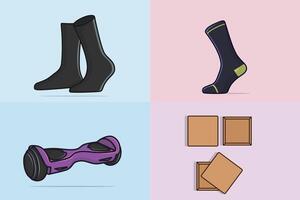 Collection of Hoverboards, Socks, Boxes, and designs. vector