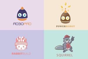 Collection of Squirrel with Smart Robot logo. Robot technology logo. Cute Robot logo template design. vector