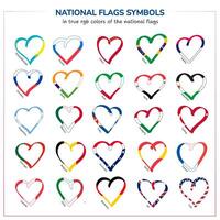 National flags of different countries in heart shape. Stylish logo flags of various countries in minimalistic heart shapes. Love shape with the color of national flags. vector