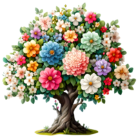 Flower tree with colorful flowers isolated png