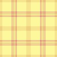 Coat fabric seamless texture, fire check tartan pattern. Youth background plaid textile in yellow and red colors. vector