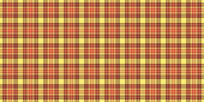 Worn tartan background fabric, wide textile seamless check. Old-fashioned pattern plaid texture in red and yellow colors. vector