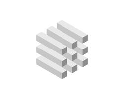 Cube logo, geometric design. Box logotype company, trendy tech emblem in pixel style. vector