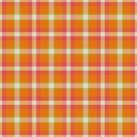 Fuzzy check seamless texture, overlayed plaid background pattern. Short textile fabric tartan in orange and red colors. vector