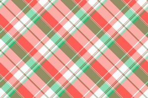 Checker textile texture background, patterned fabric plaid pattern. Color check seamless tartan in red and mint colors. vector