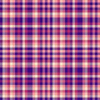 Shabby check background seamless, multi tartan plaid. Difficult fabric pattern textile texture in violet and red colors. vector