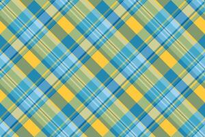 Mat texture tartan plaid, 1960s pattern textile fabric. Uniform background seamless check in cyan and green colors. vector