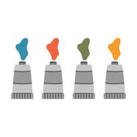 Set of colorful steel paint tubes with leaking paint in flat hand draw style. Back to school tools for drawing vector