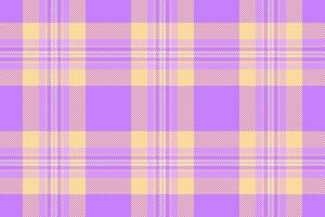 Industrial textile plaid check, pillow texture seamless. Square background fabric tartan pattern in violet and amber colors. vector