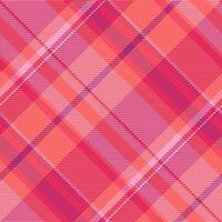 Straight check plaid fabric, composition tartan background. Scrapbooking textile texture pattern seamless in red and pink colors. vector