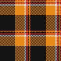 Ornate pattern texture , geometric check background plaid. Punk seamless tartan fabric textile in black and orange colors. vector