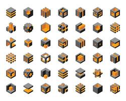 Cube logo, geometric design. Box logotype company, trendy tech emblem in pixel style. vector