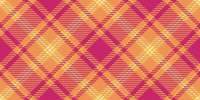 Thread textile fabric , tissue texture tartan check. Summer plaid background pattern seamless in orange and pink colors. vector