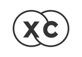 XC business company emblem with outline rounds and letters x c. Logo template of two merged circles for brand identity, logotype. Infinity symbol vector