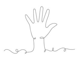 Palm hand continuous one line art isolated illustration. vector