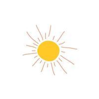 Yellow Doodle Summer Sun Icon. Design Cartoon Flat Illustration Isolated on White Background. Vacation Theme, Warm and Light. Design Element for Sticker, Print, Card, Get well. vector