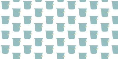 Flat Seamless pattern background of cleaning buckets. Blue white backdrop of watering Gardening tool. Spring clean chores elements in Cartoon style for print, Cover, Wrapping, Textile. vector