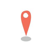 Red Pin point icon. Flat sign Map location pointer symbol isolated on white background. Cartoon Design Element with Shadow Under it. Navigation, Travel planning Graphic art for Web Button, Sticker. vector