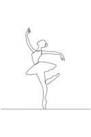 Professional ballet dancer continuous line drawing. Ballerina concept line art isolated on white background. vector