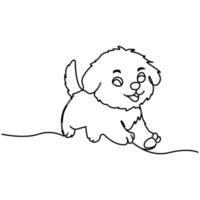 Cute dog simple continuous outline isolated on white background. vector