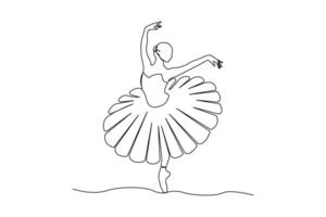 Professional ballet dancer continuous line drawing. Ballerina concept line art isolated on white background. vector
