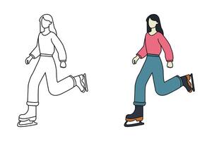 Young girl riding roller skates continuous line drawing. Skating single line style concept. vector