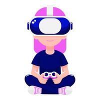 girl playing virtual reality game with controller vector