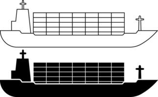 side view cargo ship icon set vector